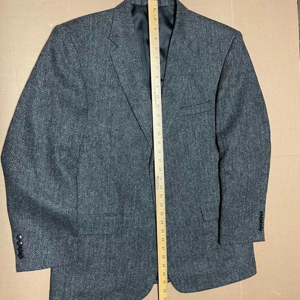 Vintage Barrington Mens 42R Gray Black Tweed Herringbone Flecked Wool Sport Coat